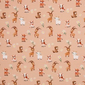Preview: Baumwolljersey Alpenliebe Tiere auf Lachs by Swafing von Mrs. Mint Design